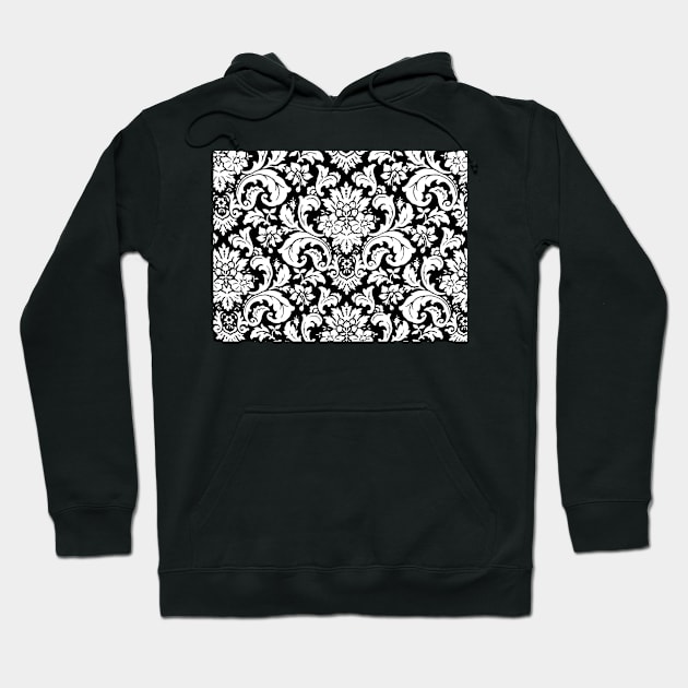 Black and White Vintage Paisley Pattern Hoodie by Overthetopsm